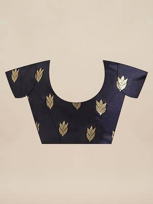 Navy blue woven silk blend saree with blouse 3