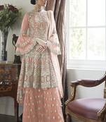 Light Orange Embroidery Butterfly Net semistich Designer Dull Santoon Sharara.