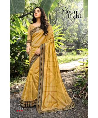 Golden chanderi sarees Traditional Saree with Contrast Border 1