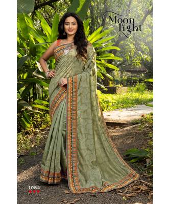 Green chanderi sarees Traditional Saree with Contrast Border 1