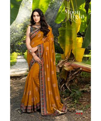 Orange chanderi sarees Traditional Saree with Contrast Border 1