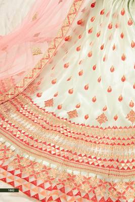 Light-green thread embroidery net semi stitched lehenga 3