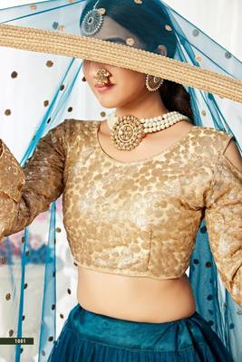 Light-teal embroidered
 net semi stitched lehenga 3