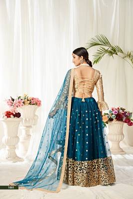 Light-teal embroidered
 net semi stitched lehenga 4
