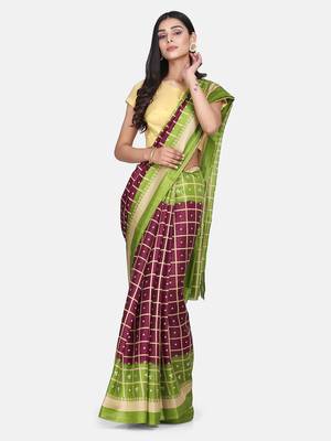Green Printed Poly Silk Saree With Blouse 1