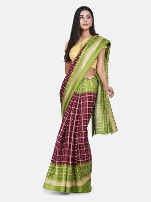 Green Printed Poly Silk Saree With Blouse 3
