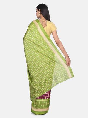 Green Printed Poly Silk Saree With Blouse 5