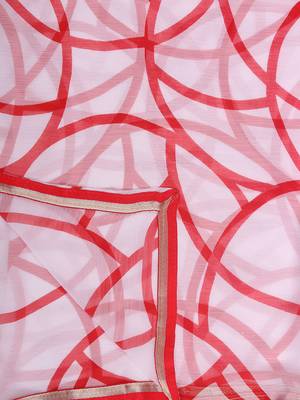White Printed Chiffon Saree With Blouse 5