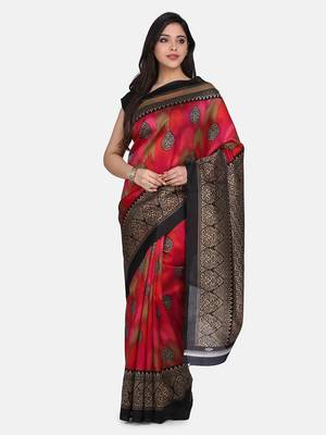 Multicolor Printed Silk Blend Saree With Blouse 3
