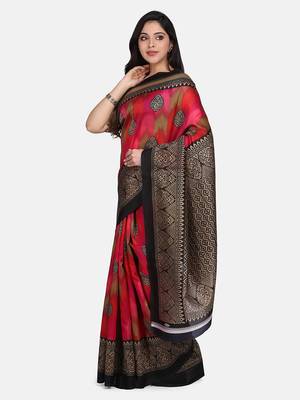 Multicolor Printed Silk Blend Saree With Blouse 1