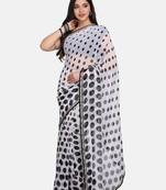 White Printed Chiffon Saree With Blouse