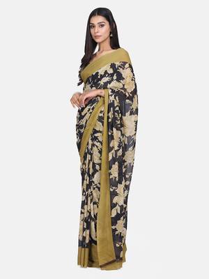 Black printed georgette saree with blouse 3