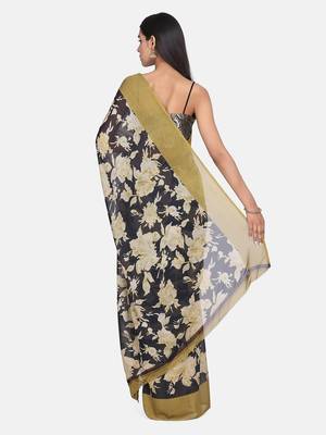 Black printed georgette saree with blouse 5