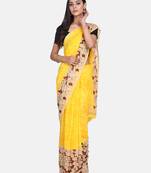Yellow printed georgette saree with blouse