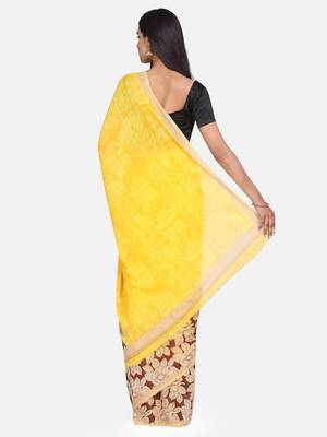 Yellow printed georgette saree with blouse 5