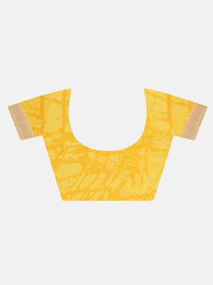 Yellow printed georgette saree with blouse 7