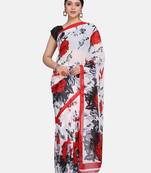 Off White Floral Printed Georgette Sarees With Blouse
