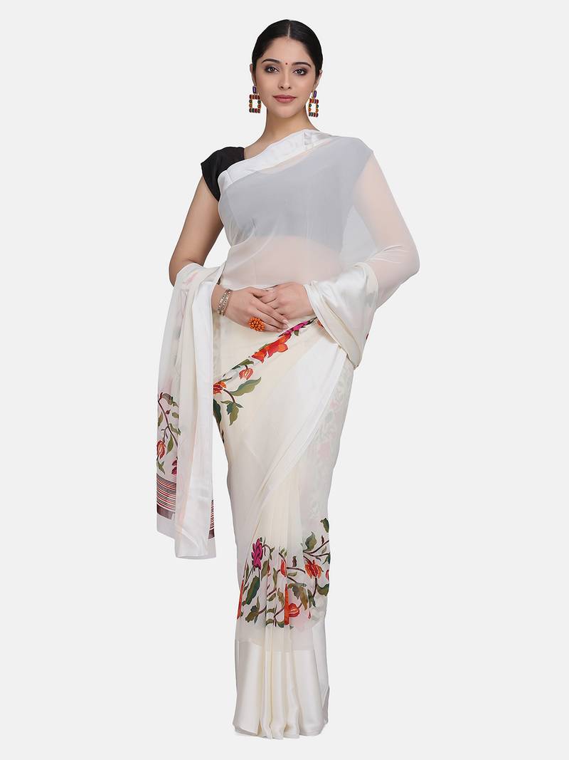 off white georgette saree