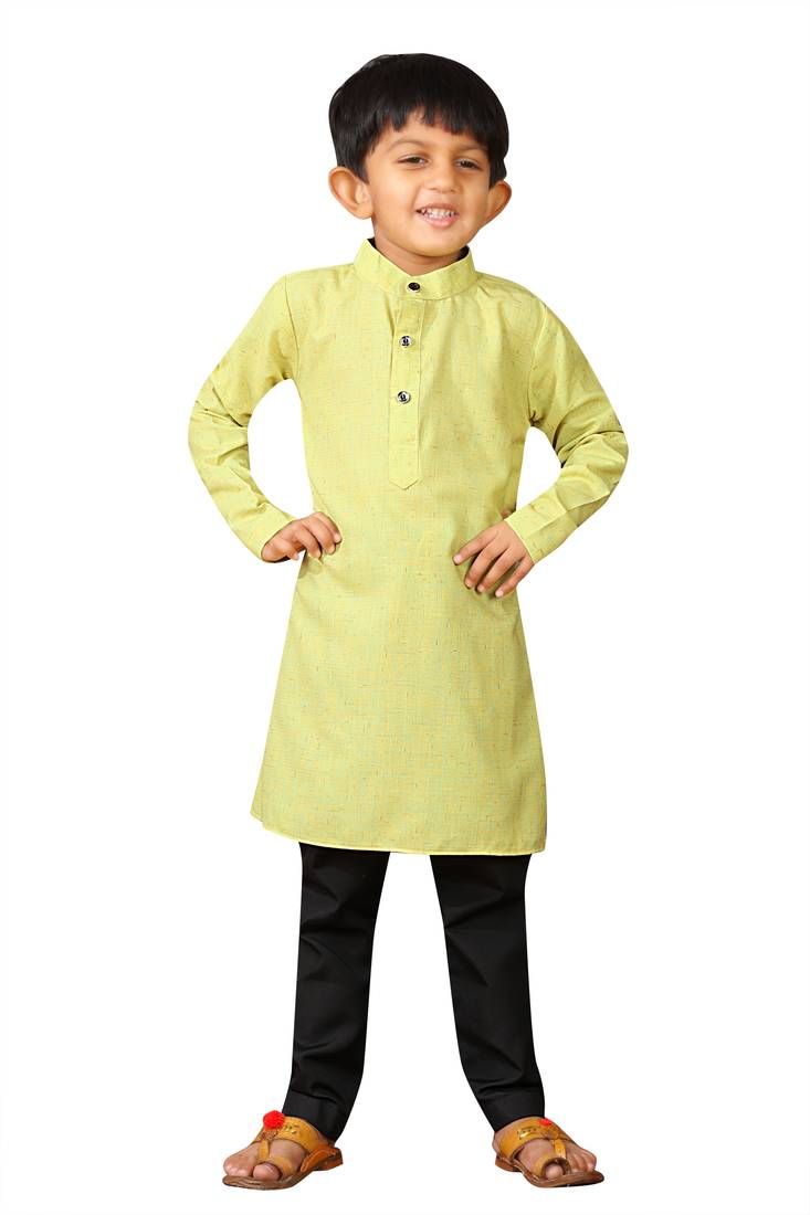 Kids Yellow Kurta Pyjama Set For Boys