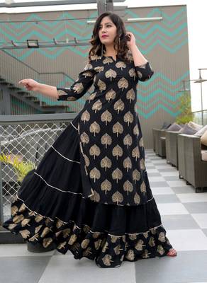 Black printed viscose rayon ethnic-kurtis 1