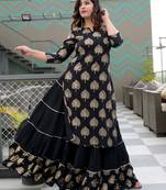 Black printed viscose rayon ethnic-kurtis
