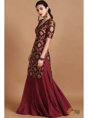 Maroon printed viscose rayon ethnic-kurtis 1