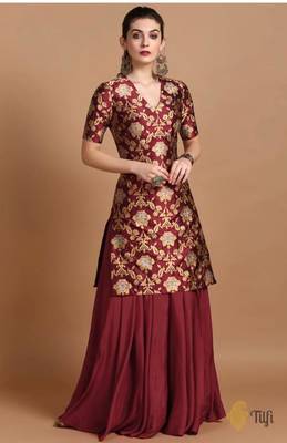 Maroon printed viscose rayon ethnic-kurtis 3