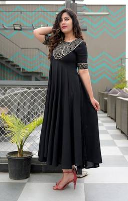 Black printed viscose rayon ethnic-kurtis 1