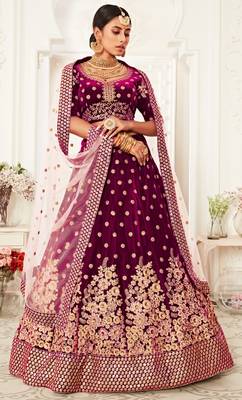 Purple Zari Sequins And Thread Embroidered Velvet Lehenga Choli For Dulhan 1