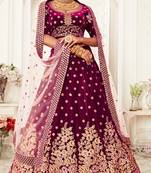 Purple Zari Sequins And Thread Embroidered Velvet Lehenga Choli For Dulhan