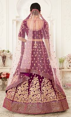 Purple Zari Sequins And Thread Embroidered Velvet Lehenga Choli For Dulhan 3