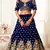Alluring Navy-blue Zari, Sequins and thread embroidered Velvet Fabric Lehenga choli for bridal