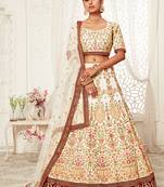 Cream Art Silk Thread and Zari Embroidered Lehenga Choli
