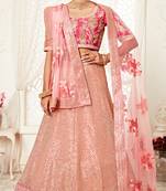 Hypnotizing Pink Zari Sequins And Thread Embroidered Designer Net Lehenga Choli