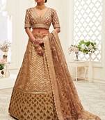 Brown Golden Sequins Embroidered Silk Lehenga Choli For Wedding