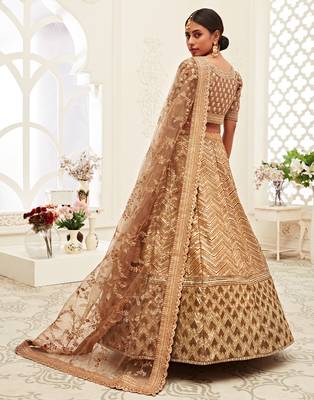 Brown Golden Sequins Embroidered Silk Lehenga Choli For Wedding 3