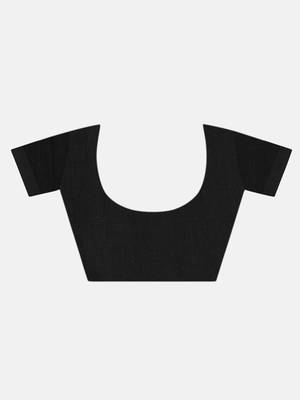 Black Stribe Work Cotton Silk Handloom Saree With Blouse 7