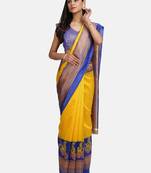 Yellow Printed Poly Silk Saree With Blouse