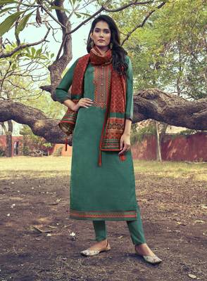 Green embroidered silk blend salwar 1