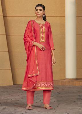 Pink embroidered satin salwar 1