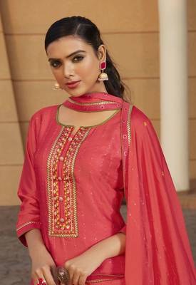 Pink embroidered satin salwar 2