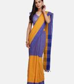 Blue Hand Weaven Khadi Cotton  daily Wear Handloom Saree With Blouse