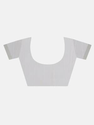 White Triangle Design Hand Weaven Cotton Silk Handloom Saree With Blouse 7
