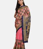 Pink printed art silk saree with blouse