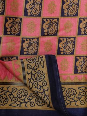 Pink printed art silk saree with blouse 6