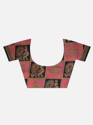 Pink printed art silk saree with blouse 7