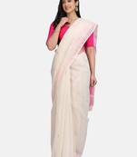 White Triangle Design Hand Weaven Cotton Silk Handloom Saree With Blouse