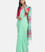 Olive Triangle Design Hand Weaven Cotton Silk Handloom Saree With Blouse