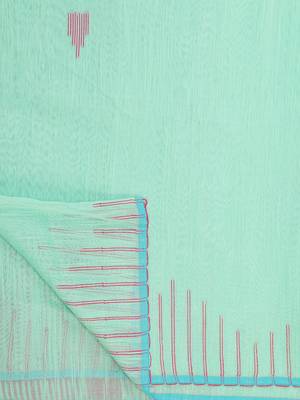 Olive Triangle Design Hand Weaven Cotton Silk Handloom Saree With Blouse 6