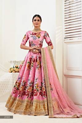 Pink embroidered art silk semi stitched lehenga 1